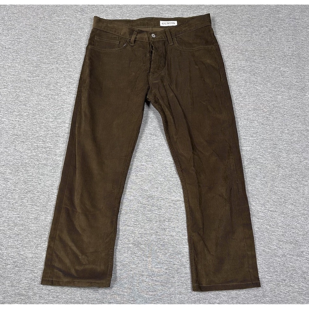 Gustin Corduroy Pants 34x27 Olive Green Straight Fit California Made Button Fly